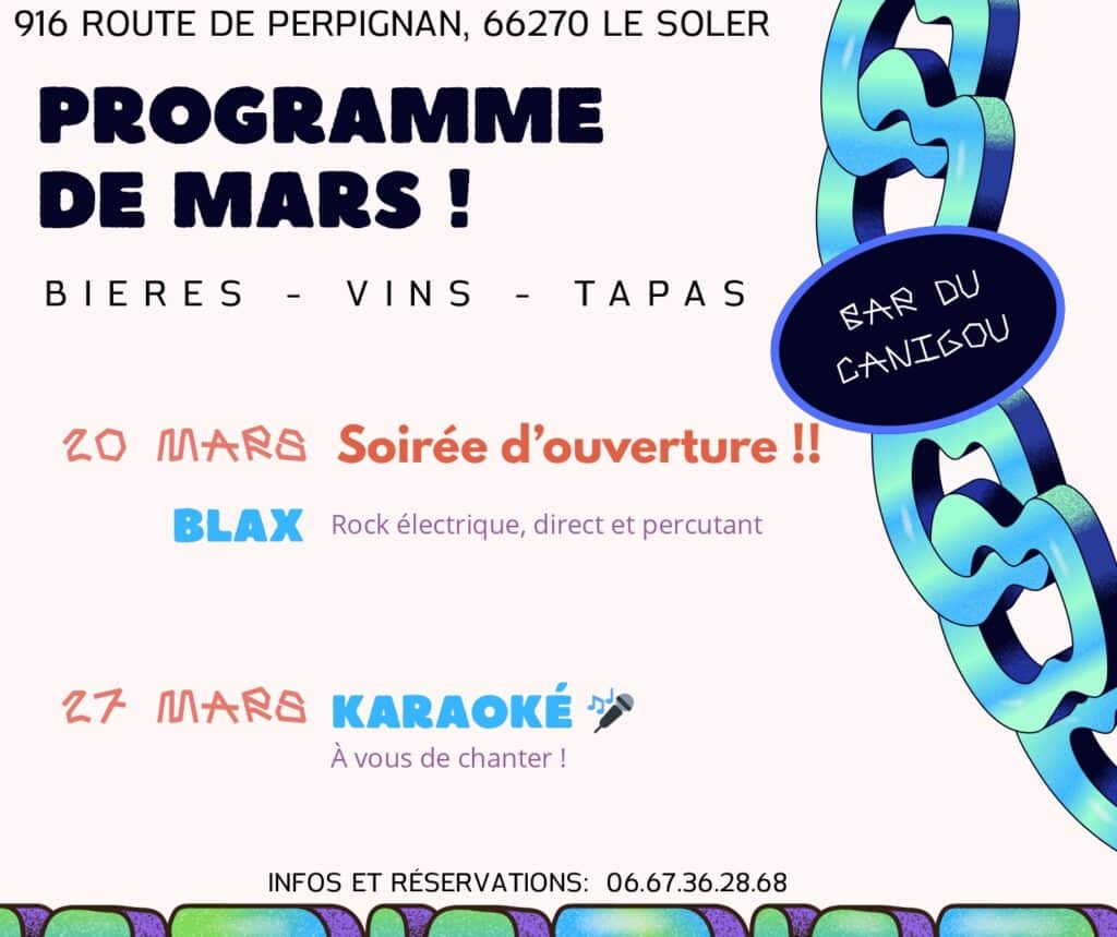 Au Bar du Canigou, soirées dès mars : BLAX le 20, karaoké le 27. Infos et programme en ligne !.
