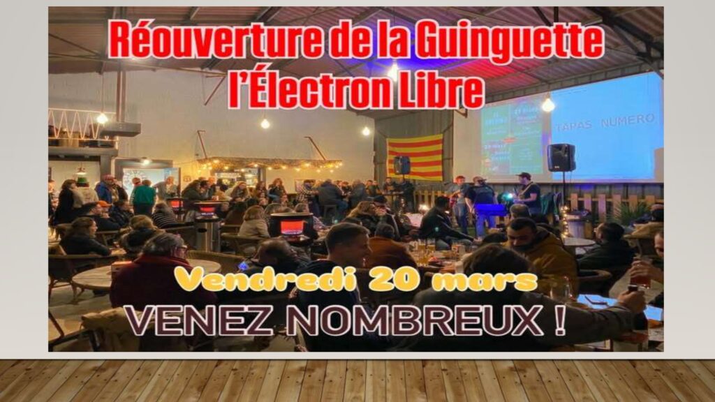 Ambiance festive à la brasserie du Canigou, annonce de réouverture et soirées printemps au bar.